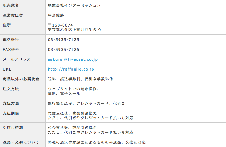 特定商取引に関する法律に基づく表記